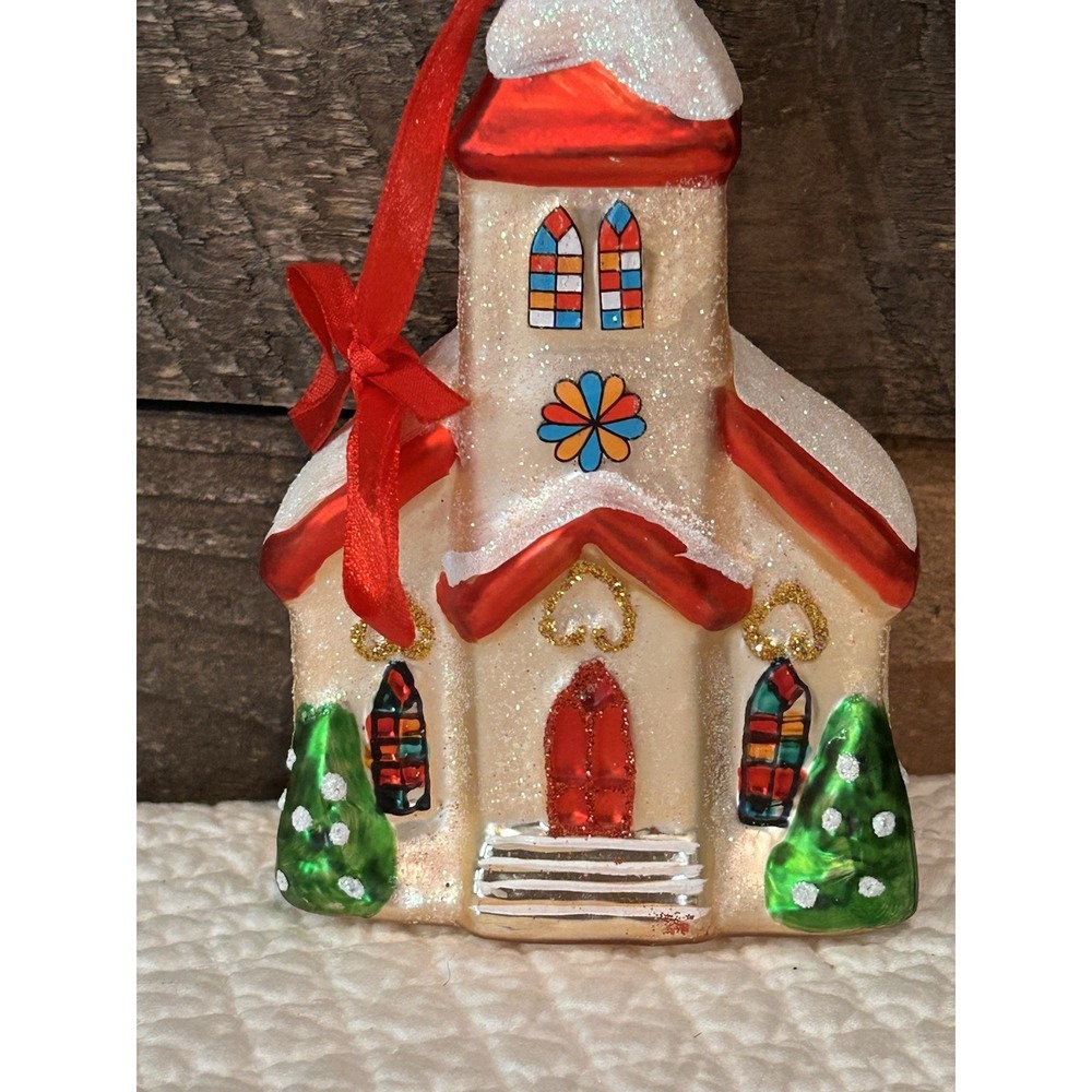 Christopher Radko 25th. Anniversary Glass Ornament Christmas Church 5" Glitter - Picture 2 of 7